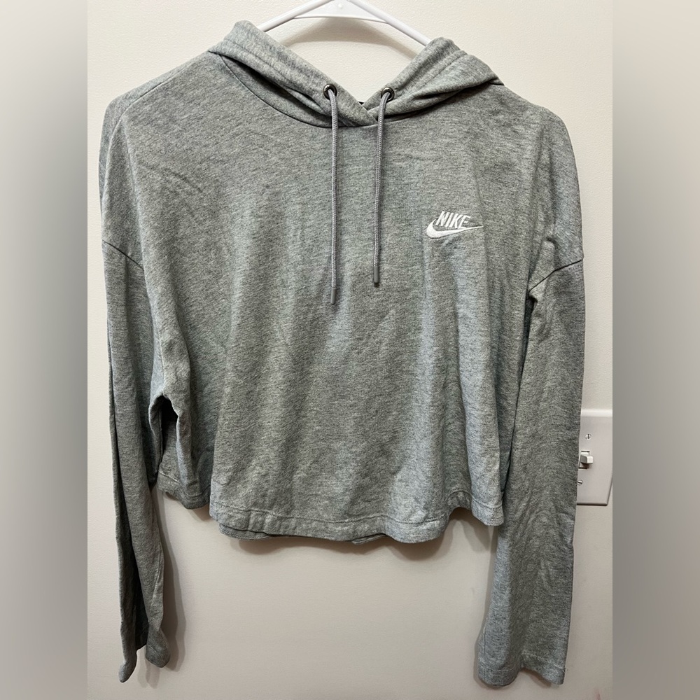 Nike Women's Gray Lightweight Cropped Hoodie Top Size Large
